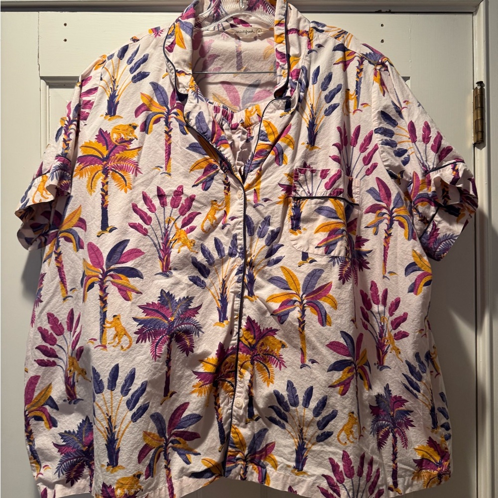 Printfresh Monkey Business Floral Button-Up pajamas in Purple and Yellow 4x